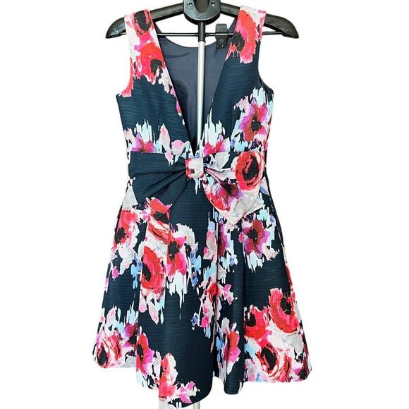 Kate Spade Hazy Floral Dress, Size 4, Open Back, Bow, Navy/Pink/White, Glam - Picture 4 of 13